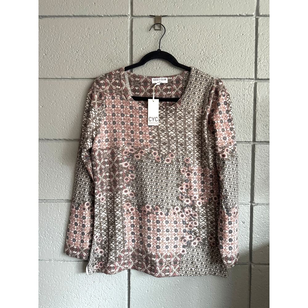 NWT CYC Patchwork Geometric Printed Sweater Top size M